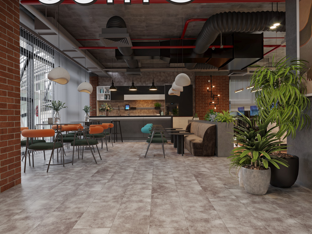 Кварцвиниловый SPC ламинат Cronafloor Stone Торнадо Дымчатый BD-1790-10 600×300×4 фото в интерьере